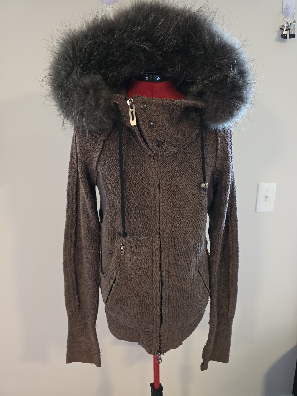 L.G.B. Le Grand Bleu Fur Parka Brown Knit Zip Hoodie Raccoon Fur Japan Archive 1